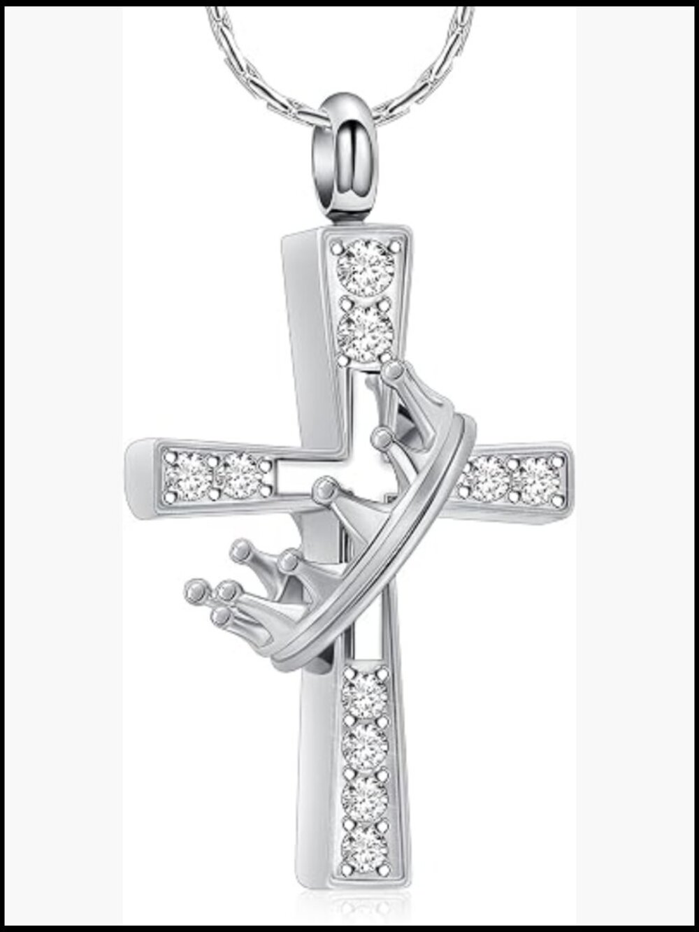 Crown Cross Urn Necklace Memorial Pendant Ashes Holder Cremation Jewelry